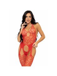 LEG AVENUE - ONE SIZE NET BODYSTOCKING MET BANDJES - ROOD