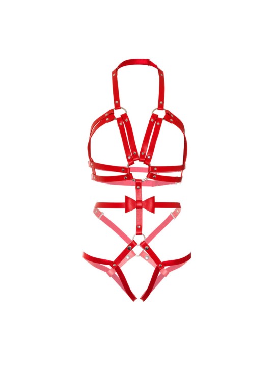 LEG AVENUE - KINK - STUDDED O-RING HARNESS TEDDY SIZE M - RED