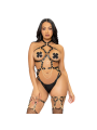 LEG AVENUE - KINK - HEART RING HARNESS TEDDY SIZE L - BLACK