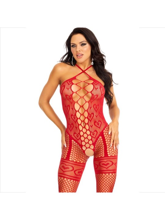 LEG AVENUE - RODE HARTEN HALTER NEK BODYSTOCKING