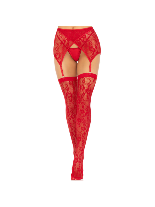 LEG AVENUE - LACE THIGH HIGHS & GARTERBELT RED