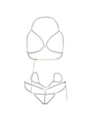 LEG AVENUE - CONJUNTO DE PULSEIRAS DE SUTI E TANGA DE PÉROLAS