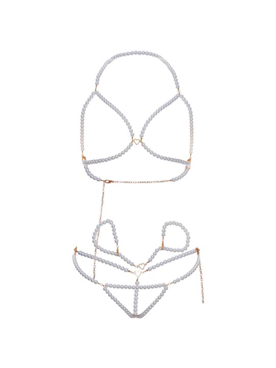 LEG AVENUE - SET SUJETADOR MUÑEQUERAS & TANGA PERLA