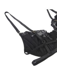 SUBBLIME - SET OF 3 PIECES BRA + THONG + LACE GARTER BLACK S/M