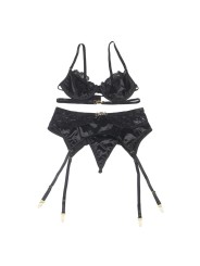 SUBBLIME - 3-TEILIGES SET BH + STRING + STRUMPFBAND AUS SPITZE SCHWARZ