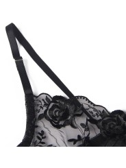 SUBBLIME - 3-DELIGE SET BH + TRINDER + KOUSENBAND ZWARTE BLOEMENPRINT 