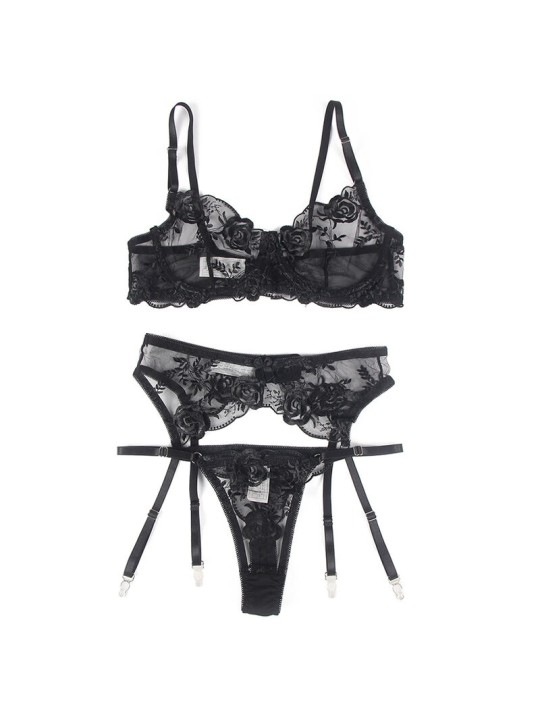 SUBBLIME - SET DE 3 PIEZAS SUJETADOR + TANGA + LIGA ESTAMPADO FLORAL N