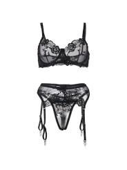 SUBBLIME - SET DE 3 PIEZAS SUJETADOR + TANGA + LIGA ESTAMPADO FLORAL N