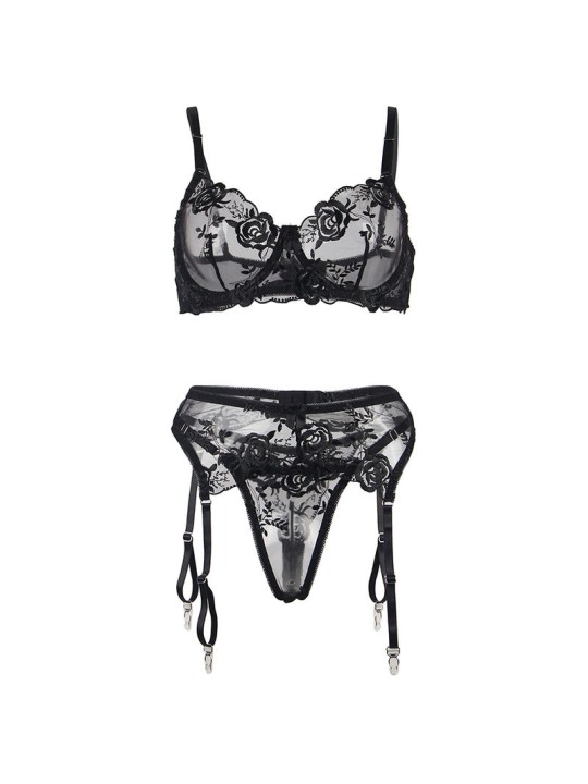 SUBBLIME - SET DE 3 PIEZAS SUJETADOR + TANGA + LIGA ESTAMPADO FLORAL N
