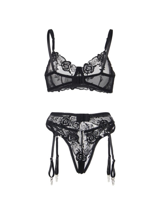 SUBBLIME - 3-DELIGE SET BH + TRANG + KOUSENBAND ZWARTE BLOEMENPRINT L/