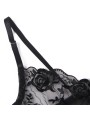 SUBBLIME - SET OF 3 PIECES BRA + THONG + GARTER FLORAL PRINT BLACK L/X