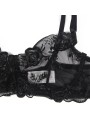 SUBBLIME - SET OF 3 PIECES BRA + THONG + GARTER FLORAL PRINT BLACK L/X