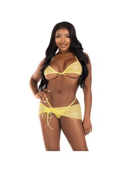 LEG AVENUE - DREITEILIGES DIAMANTEN-SET GELB M/L