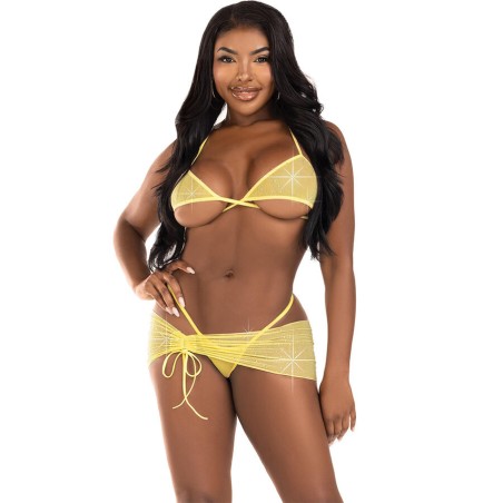 LEG AVENUE - DRIEDELIGE SET GELE DIAMANTEN M/L