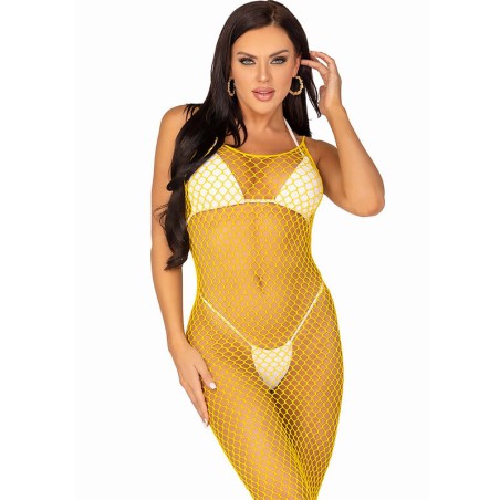 LEG AVENUE - LANGES NETZKLEID GELB EINE GRÖSSE