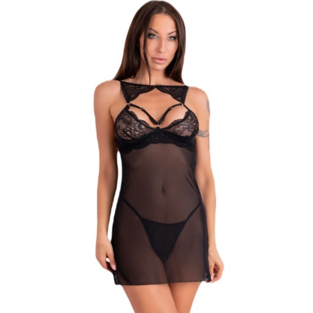 LIVCO CORSETTI FASHION - KROLINA LC 90734 CHEMISE + STRONG ZWART S/M