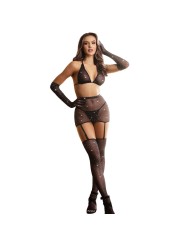 SUBBLIME - 952174 BODYSTOCKING DE REDE COM LUVAS E DIAMANTES PRETO TAM