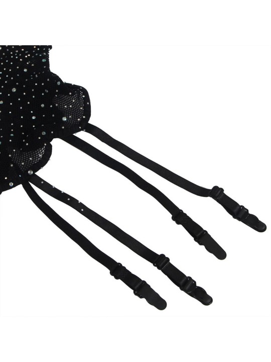 SUBBLIME - 952174 BODYSTOCKING RESILLE AVEC GANTS ET DIAMANTS NOIR TAI