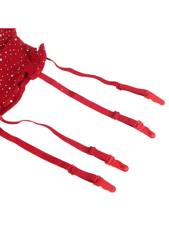 SUBBLIME - 952181 NETZ-BODYSTOCKING MIT HANDSCHUHEN UND DIAMANTEN ROT 