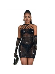 SUBBLIME - 952235 FISHNET DRESS WITH RHINESTONES BLACK ONE SIZE