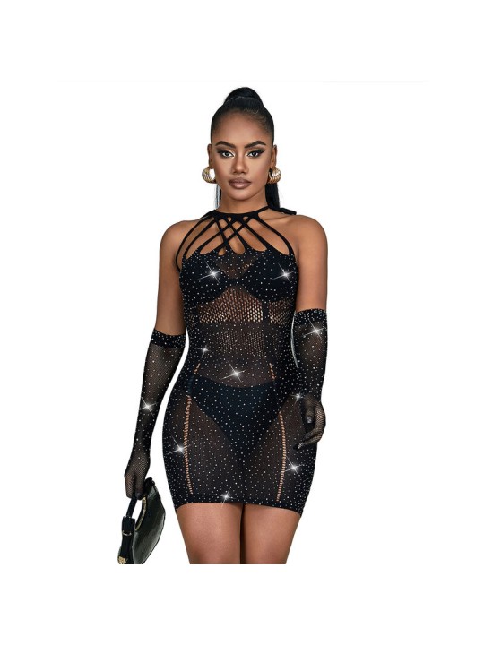 SUBBLIME - 952235 ABITO A RETE CON STRASS NERO TAGLIA UNICA