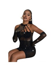 SUBBLIME - 952235 FISHNET DRESS WITH RHINESTONES BLACK ONE SIZE