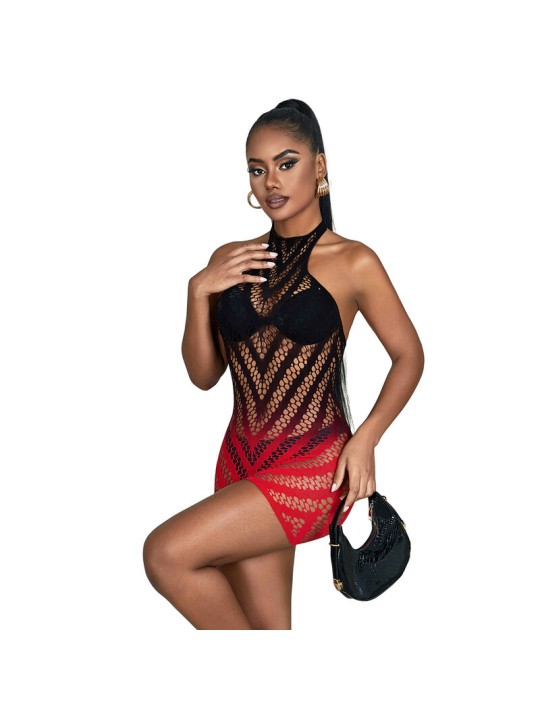 SUBBLIME - 952242 VESTITO ELASTICO A RETE DEGRADATA ROSSO E NERO TAGLI