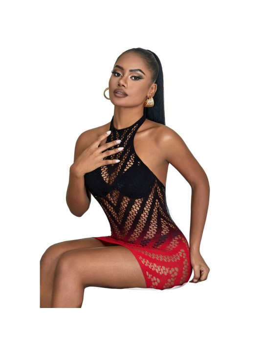 SUBBLIME - 952242 VESTITO ELASTICO A RETE DEGRADATA ROSSO E NERO TAGLI