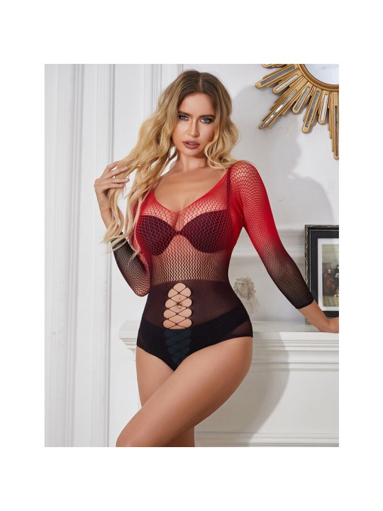 SUBBLIME - 952259 VESTITO ELASTICO A RETE MANICA LUNGA SFUMATO ROSSO E