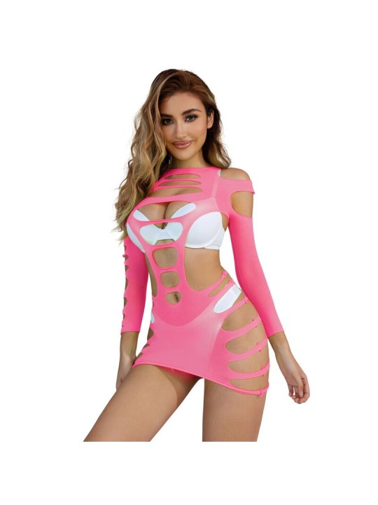 SUBBLIME - 952273 VESTIDO MANGA LONGA COM REDE ELSTICA ROSA TAMANHO ÚN