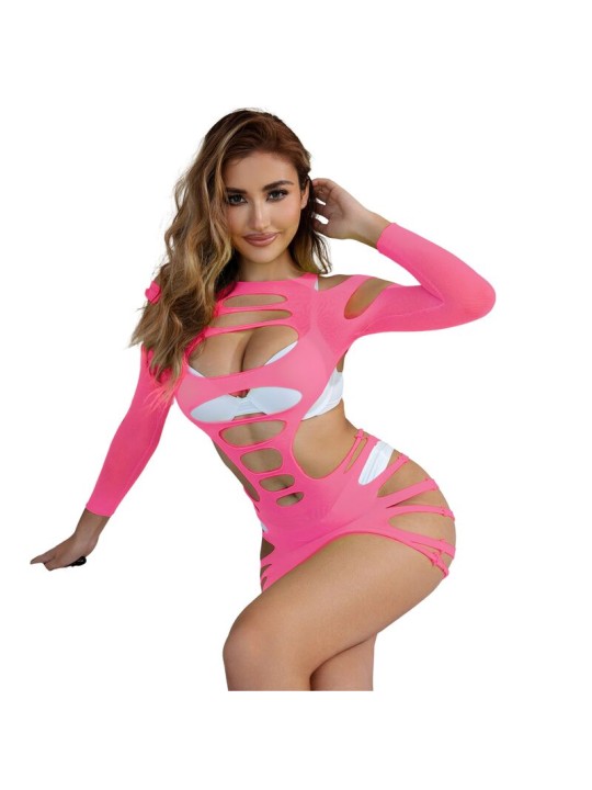 SUBBLIME - 952273 ROBE RÉSILLE ÉLASTIQUE MANCHES LONGUES ROSE TAILLE U