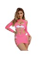 SUBBLIME - 952273 LONG SLEEVE ELASTIC FISHNET DRESS PINK ONE SIZE