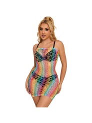 SUBBLIME - 952365 RAINBOW BARE SHOULDER FISHNET DRESS ONE SIZE