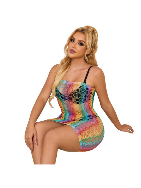 SUBBLIME - 952365 RAINBOW BARE SHOULDER FISHNET DRESS ONE SIZE