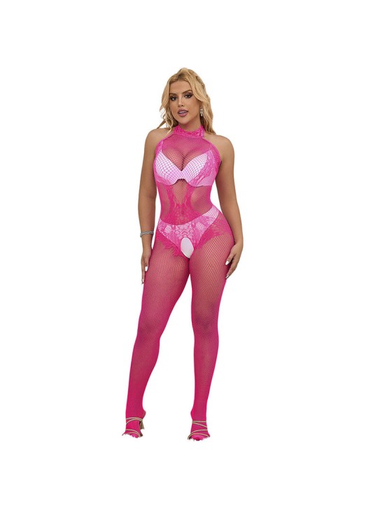 SUBBLIME - 952389 FISHNET AND LACE CROTCHLESS BODYSTOCKING WITH HIGH N