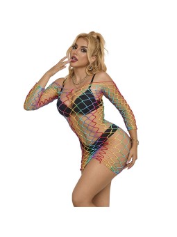 SUBBLIME - 952426 RAINBOW LONG SLEEVE FISHNET DRESS ONE SIZE