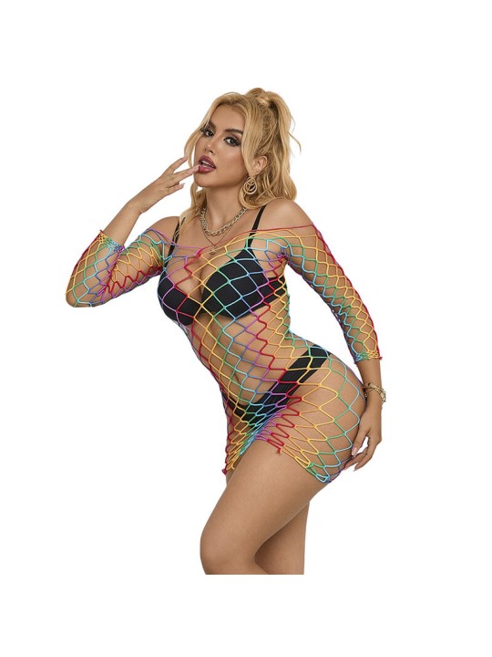 SUBBLIME - 952426 RAINBOW LONG SLEEVE FISHNET DRESS ONE SIZE