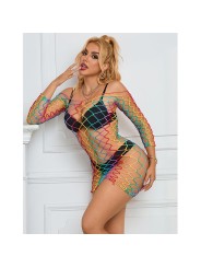 SUBBLIME - 952426 RAINBOW LONG SLEEVE FISHNET DRESS ONE SIZE