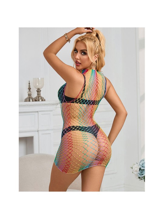SUBBLIME - 952433 RAINBOW HIGH NECK SLEEVELESS FISHNET DRESS ONE SIZE