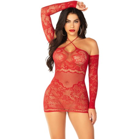 LEG AVENUE - ABITO MINI A RETE CON MANICHE LUNGHE E SPALLE SCOPERTE RO