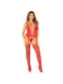 LEG AVENUE - CAMIGARTER + STOCKINGS + THONG RED ONE SIZE