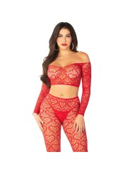LEG AVENUE - CROP TOP + STRÜMPFE ROT EINHEITSGRÖSSE