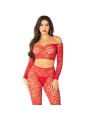 LEG AVENUE - CROP TOP + STRÜMPFE ROT EINHEITSGRÖSSE