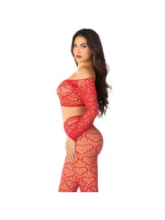 LEG AVENUE - CROP TOP + STRÜMPFE ROT EINHEITSGRÖSSE
