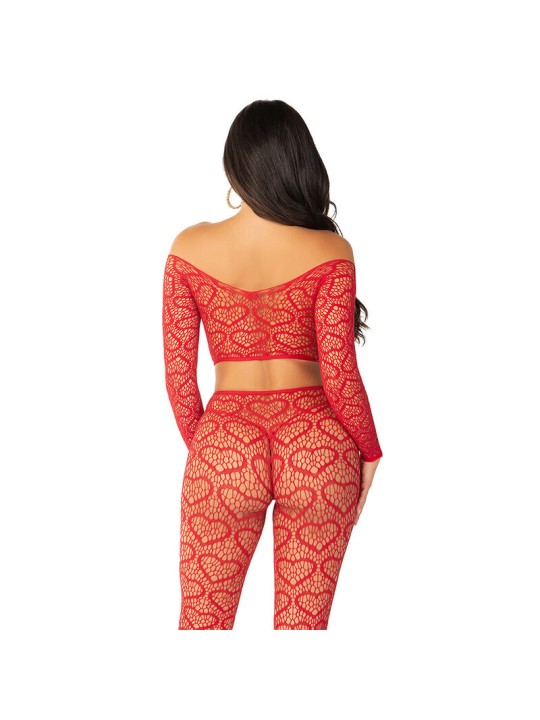 LEG AVENUE - CROP TOP + STRÜMPFE ROT EINHEITSGRÖSSE