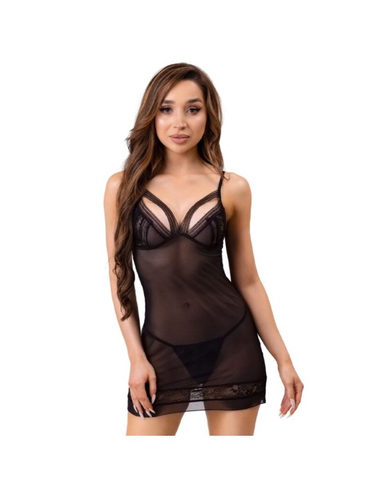 LIVCO CORSETTI FASHION - TIANA LC 20208 CHEMISE + THONG BLACK L/XL