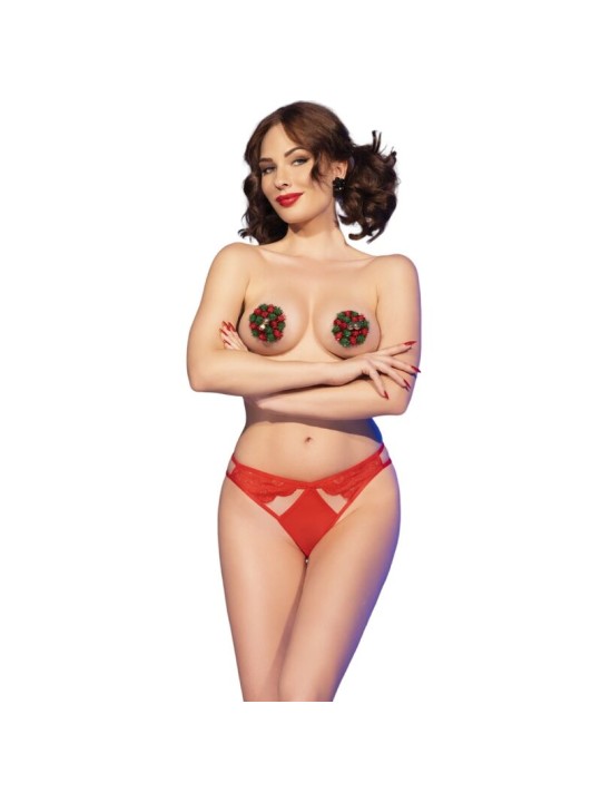 CHILIROSE - CR 4839 ENSEMBLE DE NOËL CACHE-TÉTONS + CULOTTE ROUGE L/XL