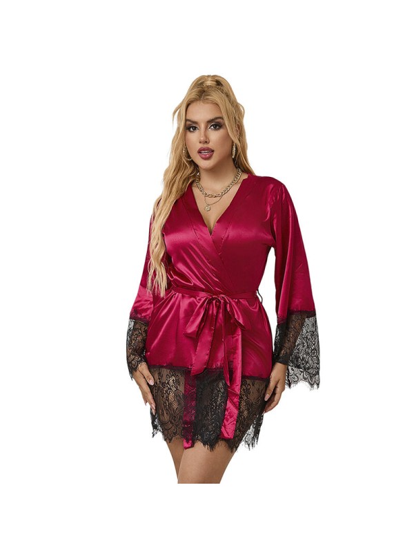 SUBBLIME - 953812 ELEGANTER SPITZENPYJAMAS + TANGA ROT S/M