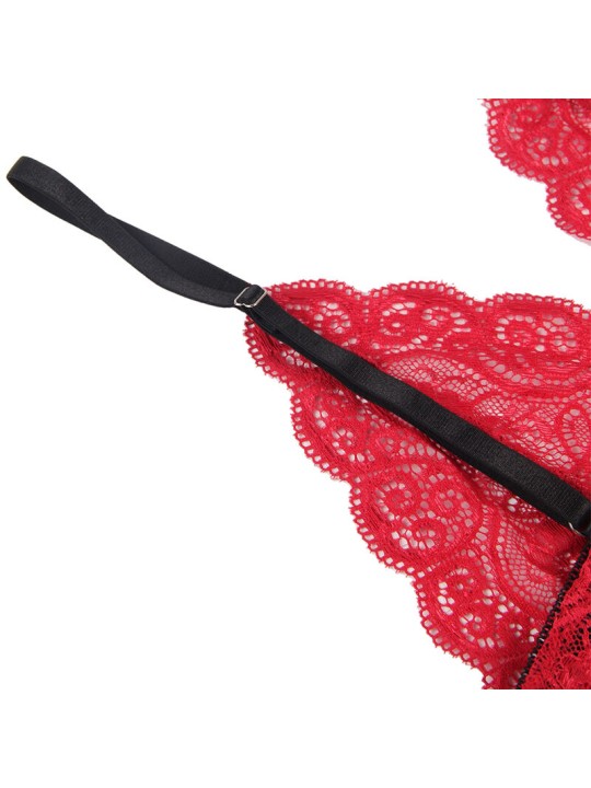 SUBBLIME - 953898 SILK AND LACE NIGHTGOWN + PANTIES RED S/M