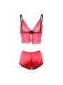 SUBBLIME - 953904 CAMICIA DA NOTTE IN SETA E PIZZO + SLIP ROSSO L/XL